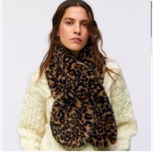 Zara Faux Fur Leopard Print Wrap Scarf Stole